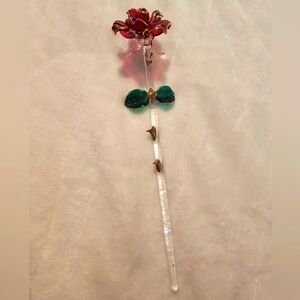 Hand Blown Glass Rose Flower EUC